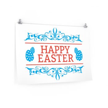 Wall Art Posters Prints - Happy Easter Eggs Red Blue