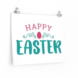 Wall Art Posters Prints - Happy Easter Pink Blue Easter Egg