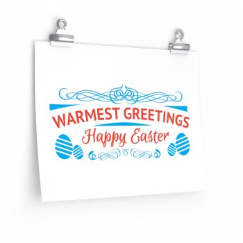 Wall Art Posters Prints - Happy Easter Warmest Greetings Bunny Eggs Red Blue