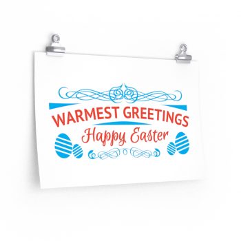 Wall Art Posters Prints - Happy Easter Warmest Greetings Bunny Eggs Red Blue