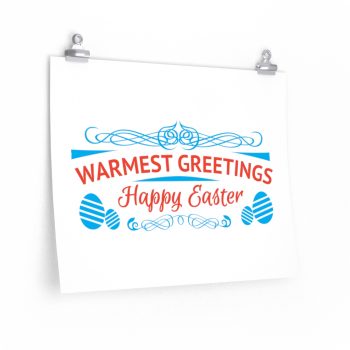 Wall Art Posters Prints - Happy Easter Warmest Greetings Bunny Eggs Red Blue