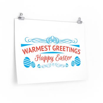 Wall Art Posters Prints - Happy Easter Warmest Greetings Bunny Eggs Red Blue