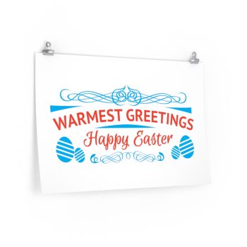 Wall Art Posters Prints - Happy Easter Warmest Greetings Bunny Eggs Red Blue