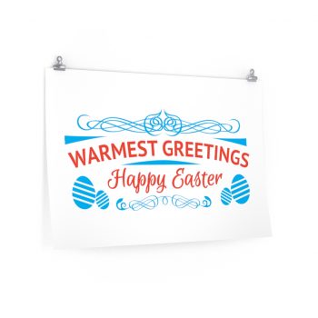 Wall Art Posters Prints - Happy Easter Warmest Greetings Bunny Eggs Red Blue