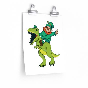 Wall Art Posters Prints - Leprechaun Riding a Dinosaur T Rex