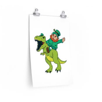 Wall Art Posters Prints - Leprechaun Riding a Dinosaur T Rex