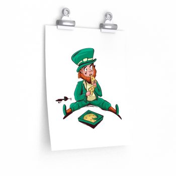 Wall Art Posters Prints - St Patrick's Day Leprechaun Eating Pizza