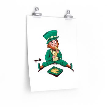 Wall Art Posters Prints - St Patrick's Day Leprechaun Eating Pizza