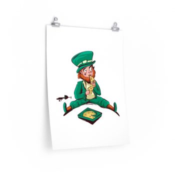 Wall Art Posters Prints - St Patrick's Day Leprechaun Eating Pizza