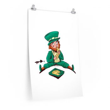 Wall Art Posters Prints - St Patrick's Day Leprechaun Eating Pizza