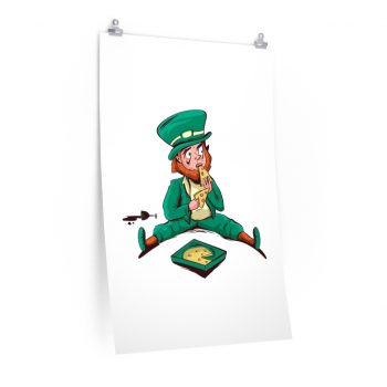 Wall Art Posters Prints - St Patrick's Day Leprechaun Eating Pizza