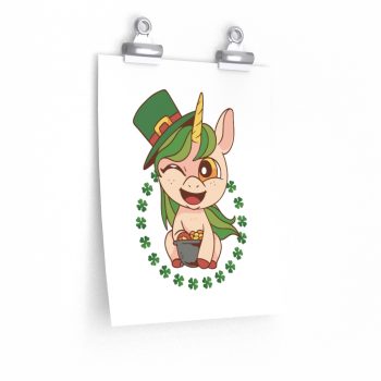 Wall Art Posters Prints - St Patrick's Day Leprechaun Unicorn Pot of Gold