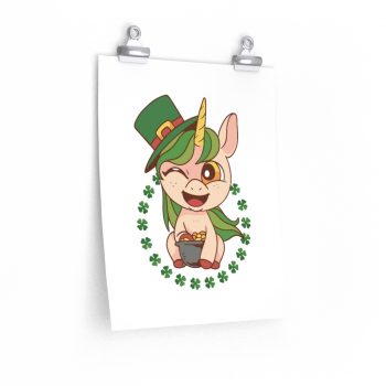 Wall Art Posters Prints - St Patrick's Day Leprechaun Unicorn Pot of Gold