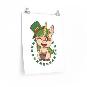 Wall Art Posters Prints - St Patrick's Day Leprechaun Unicorn Pot of Gold