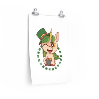 Wall Art Posters Prints - St Patrick's Day Leprechaun Unicorn Pot of Gold