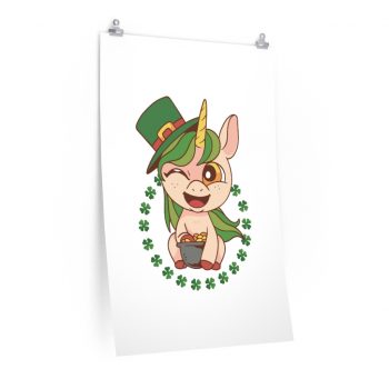 Wall Art Posters Prints - St Patrick's Day Leprechaun Unicorn Pot of Gold