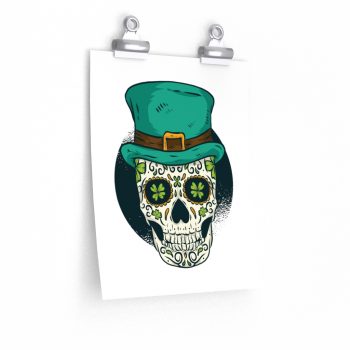 Wall Art Posters Prints - St Patrick Sugar Skull Green Clover