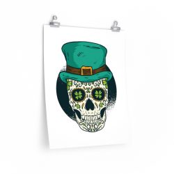 Wall Art Posters Prints - St Patrick Sugar Skull Green Clover