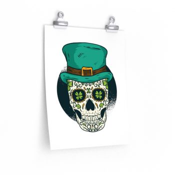 Wall Art Posters Prints - St Patrick Sugar Skull Green Clover