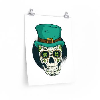 Wall Art Posters Prints - St Patrick Sugar Skull Green Clover