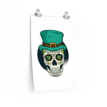 Wall Art Posters Prints - St Patrick Sugar Skull Green Clover