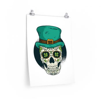 Wall Art Posters Prints - St Patrick Sugar Skull Green Clover