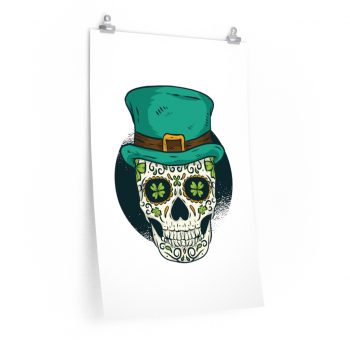 Wall Art Posters Prints - St Patrick Sugar Skull Green Clover