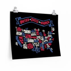 Wall Art Posters Prints - United States of America Text Map