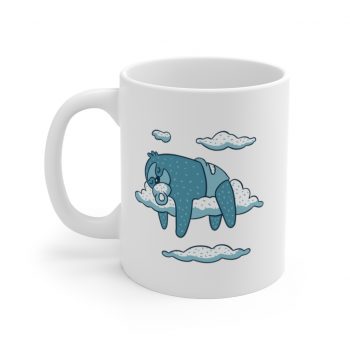 White Coffee Mug - Baby Sloth Sleeping Blue