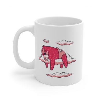 White Coffee Mug - Baby Sloth Sleeping Pink