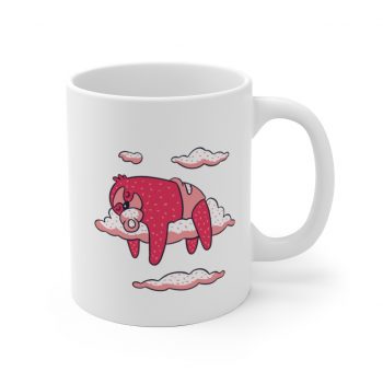 White Coffee Mug - Baby Sloth Sleeping Pink