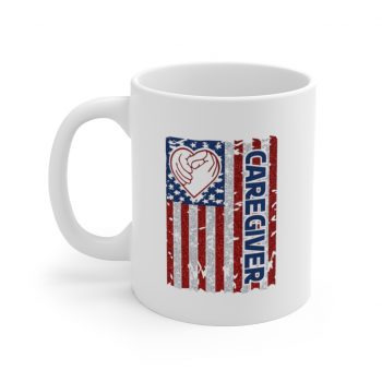 White Coffee Mug - Caregiver USA Flag