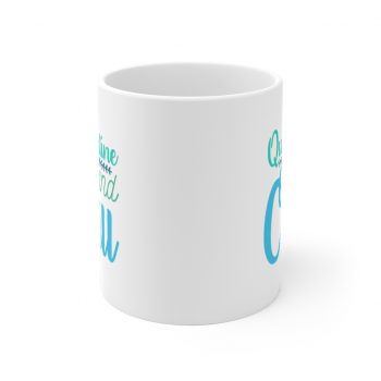 White Coffee Mug - Quarantine and Chill Green Teal Blue