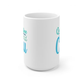 White Coffee Mug - Quarantine and Chill Green Teal Blue