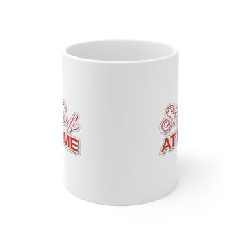 White Coffee Mug - Stay Safe at Home Red