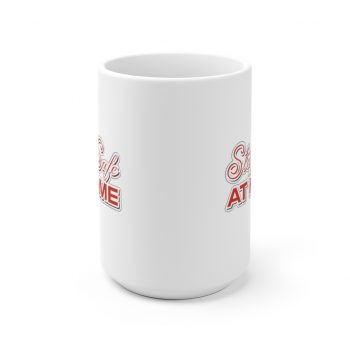 White Coffee Mug - Stay Safe at Home Red