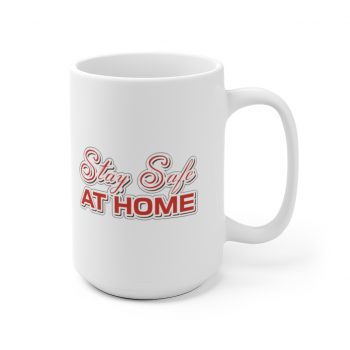 White Coffee Mug - Stay Safe at Home Red