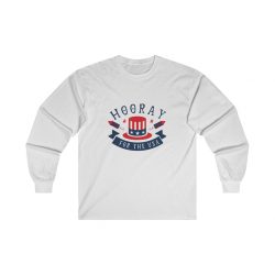 Adult Ultra Cotton Long Sleeve Tee - Hooray for the USA 4th of July