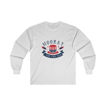 Adult Ultra Cotton Long Sleeve Tee - Hooray for the USA 4th of July