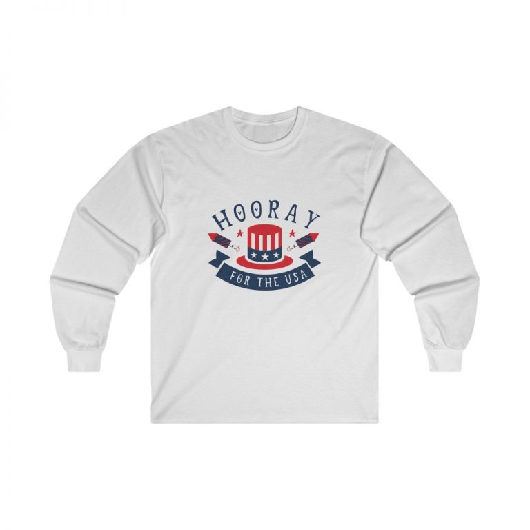 Adult Ultra Cotton Long Sleeve Tee - Hooray for the USA 4th of July