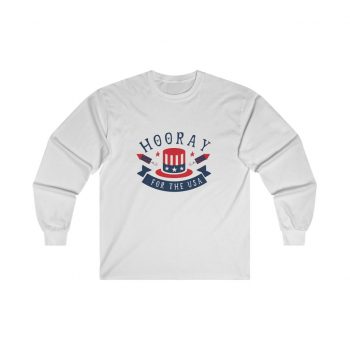 Adult Ultra Cotton Long Sleeve Tee - Hooray for the USA 4th of July