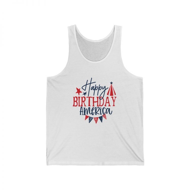 Adult Unisex Jersey Tank Shirt Top - Happy Birthday America 4th of July