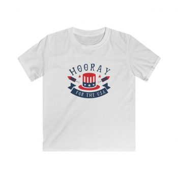 Kids T-Shirt Youth Softstyle - Hooray for the USA 4th of July