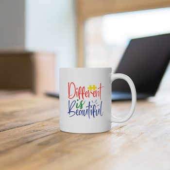 White Coffee Mug - Different is Beautiful Autism