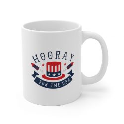 White Coffee Mug - Hooray for the USA 4th of July