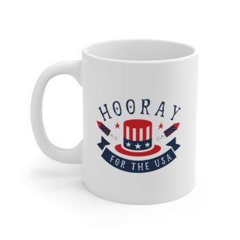 White Coffee Mug - Hooray for the USA 4th of July