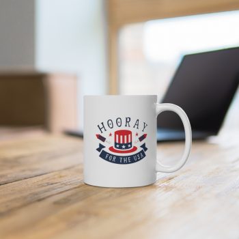 White Coffee Mug - Hooray for the USA 4th of July