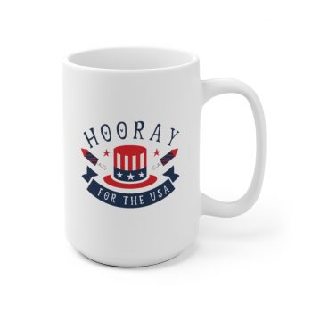 White Coffee Mug - Hooray for the USA 4th of July