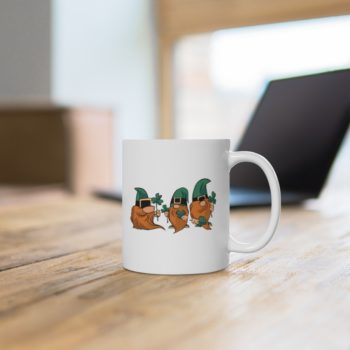 White Coffee Mug - Gnomes with Clover Leaves - Image 4