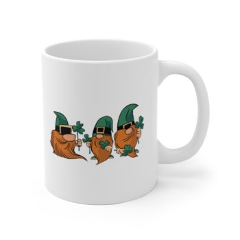 White Coffee Mug - Gnomes with Clover Leaves